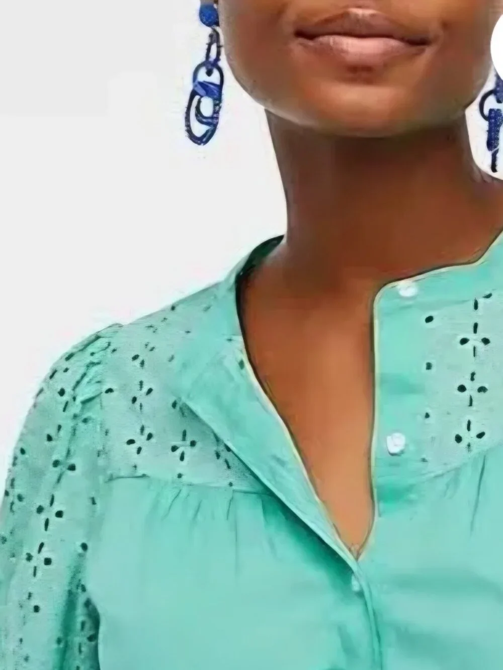 NWT Minty cotton Boho Embroidery eyelet puff sleeve button down blouse XS